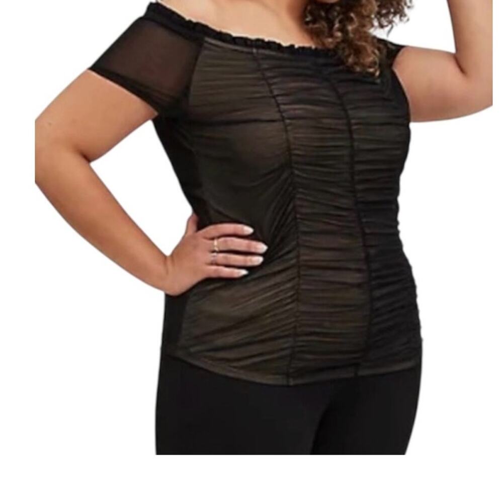 Torrid 2 plus ruched off the shoulder mesh top TB 3296